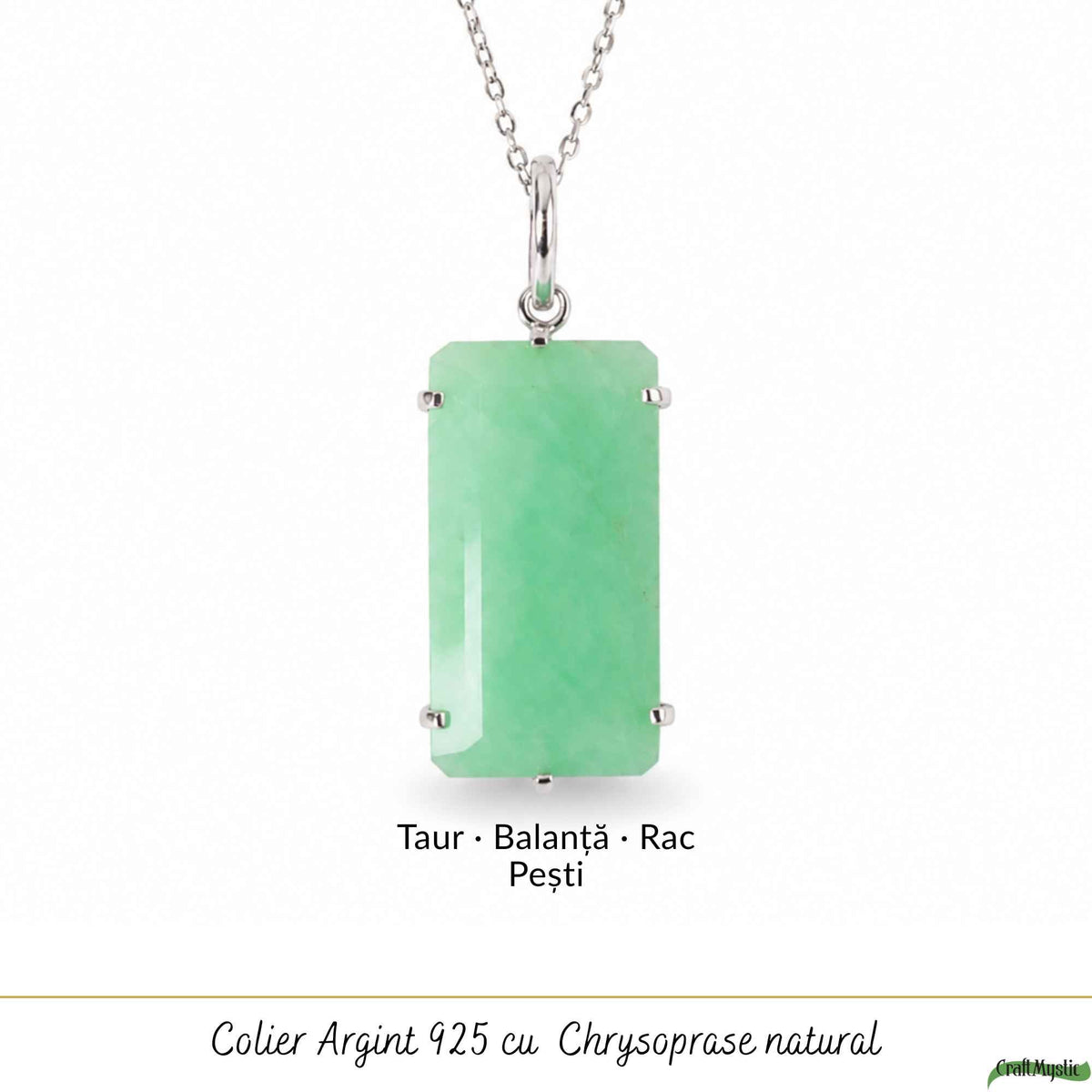 Colier Argint 925 cu Crisopraz Natural Dreptunghi – Echilibru, Optimism si Eleganta