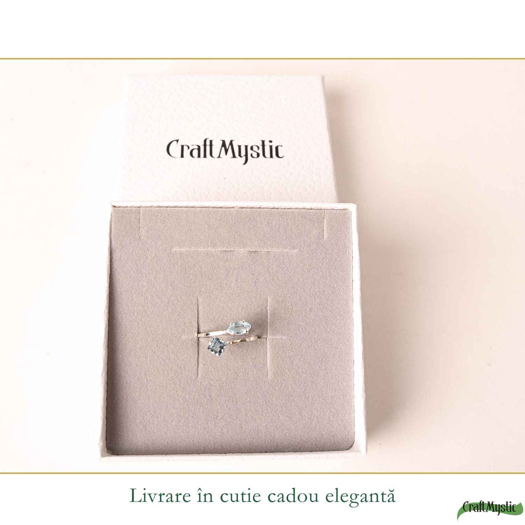 Inel Argint 925 ajustabil cu Piatra Naturala de Topaz Albastru – Claritate si Incredere