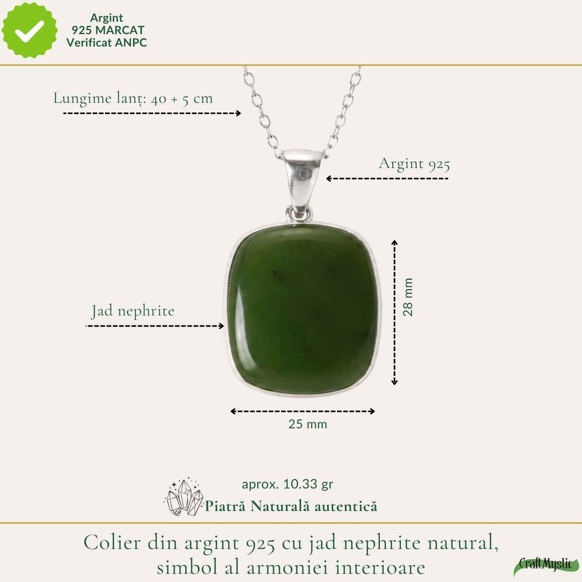 Colier cu Jad Nefrit, Argint 925 – CraftMystic