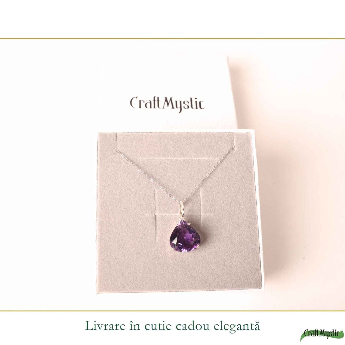 Colier Argint 925 cu Ametist Natural Lacrima fatetat – Simbol al Calmului si Claritatii
