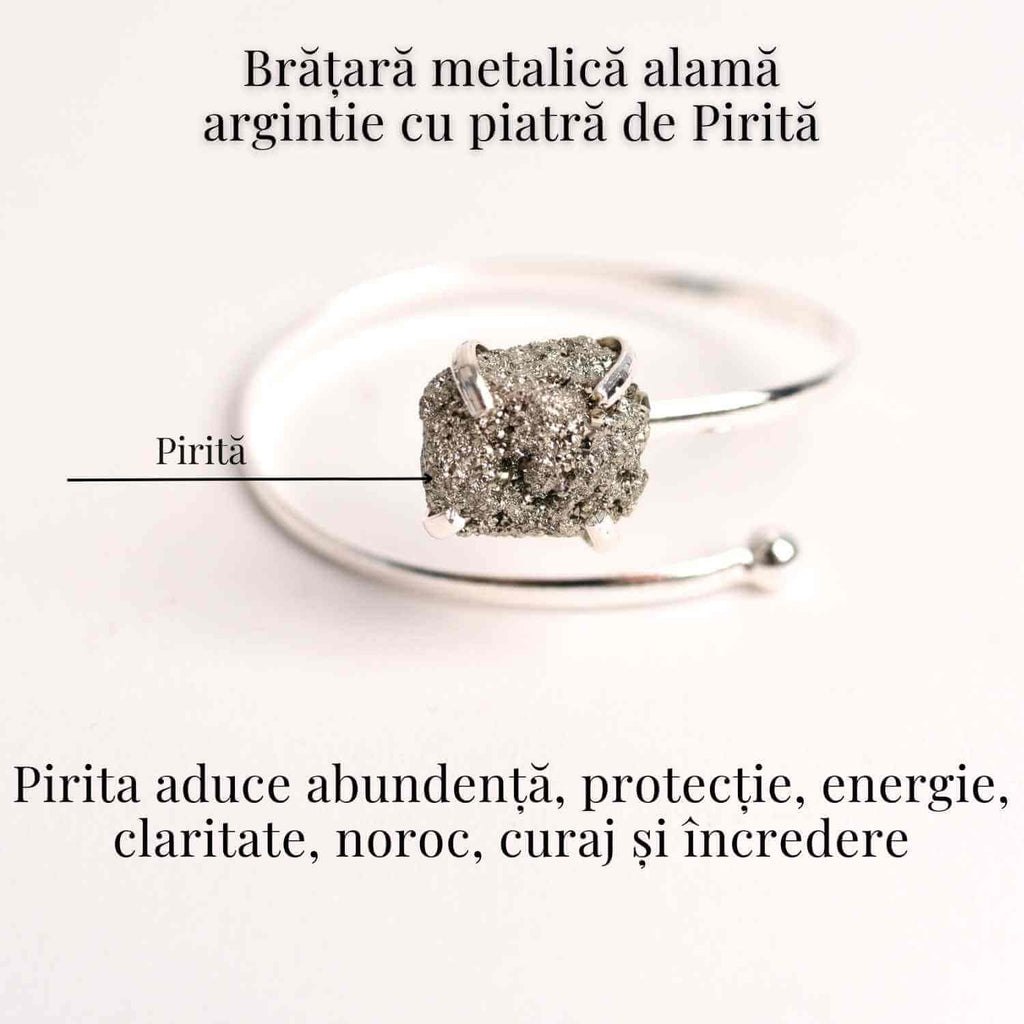 Bratara Metalica Argintie cu Piatra de Pirita, Eleganta si Prosperitate