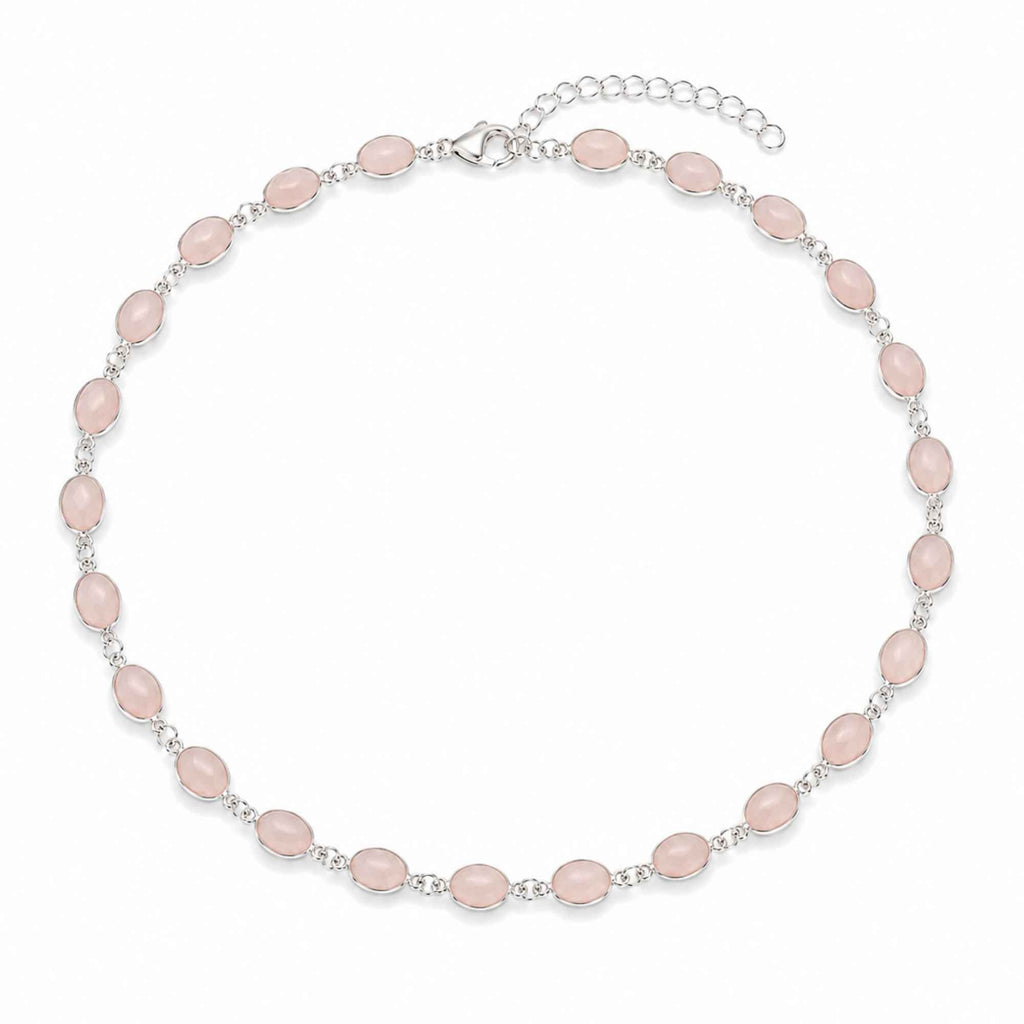 Colier Argint 925 cu Cuart Roz Oval – Iubire, Armonie si Feminitate