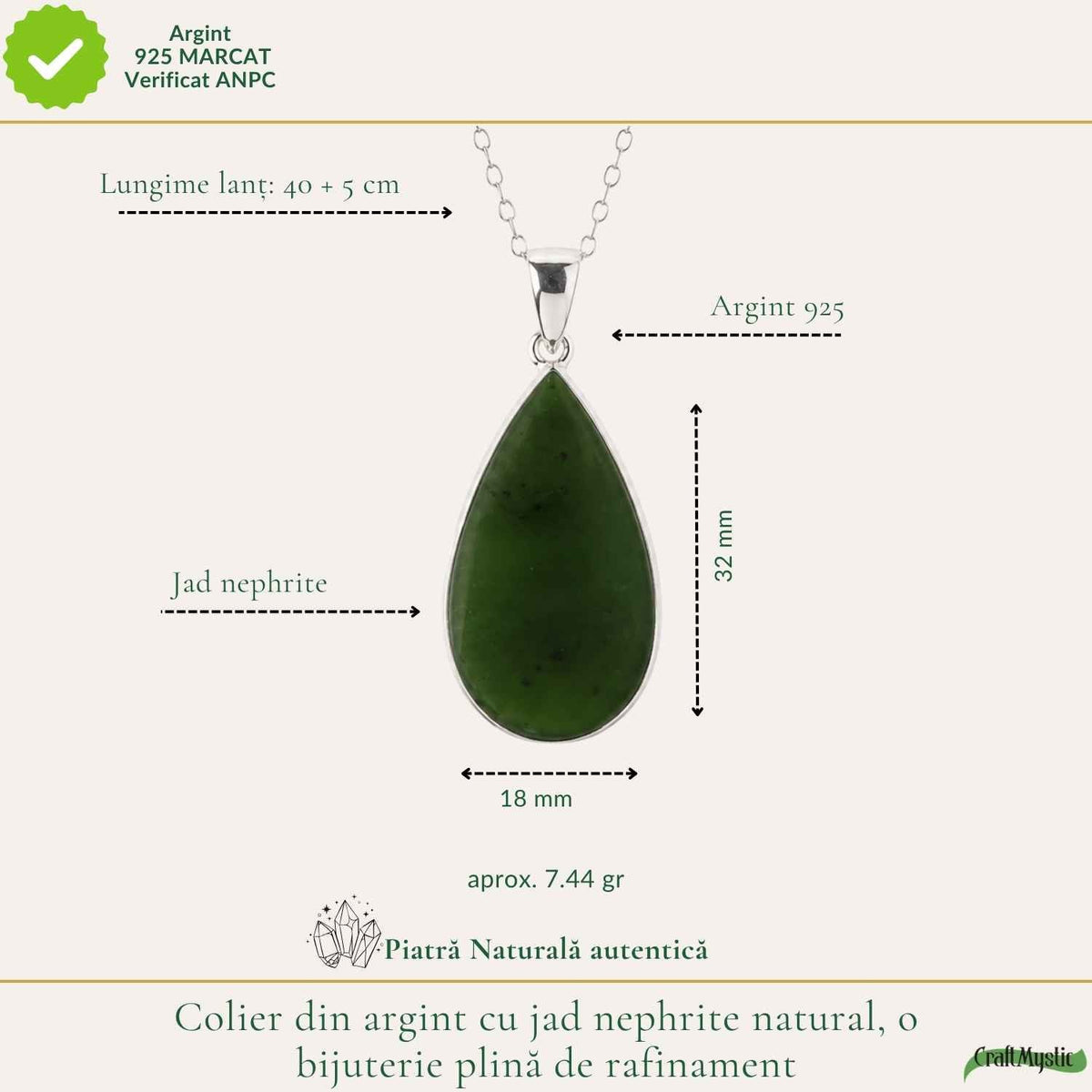 Colier cu Jad Nefrit, Argint 925 – CraftMystic