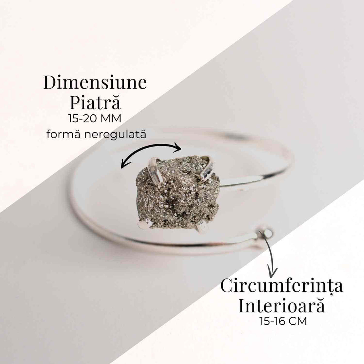Bratara Metalica Argintie cu Piatra de Pirita, Eleganta si Prosperitate