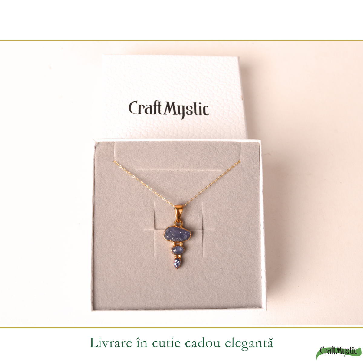 Colier cu Tanzanit natural pe argint 925 placat cu aur de 18K