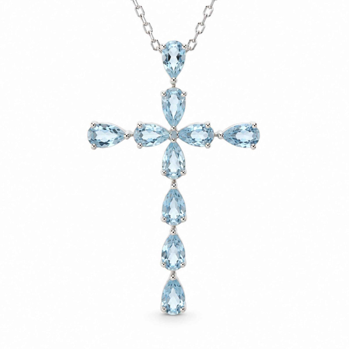 Colier Argint 925 cu Topaz Albastru Natural Fatetat in Forma de Cruce – Claritate si Incredere