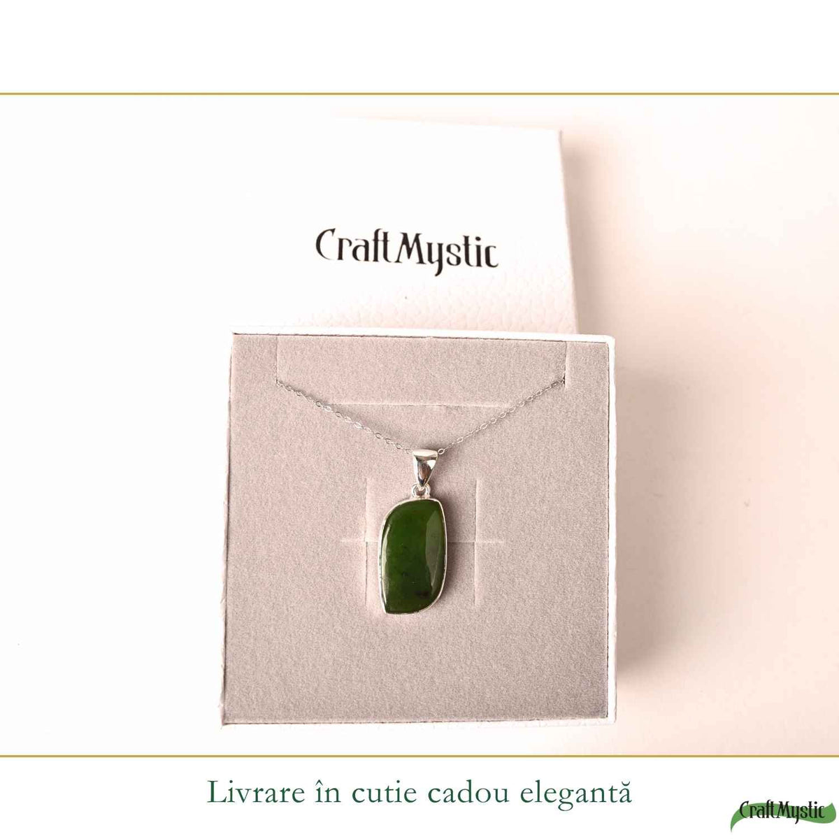 Colier Argint 925 cu Jad Nefrit Natural Delica – Simbol al Armoniei si Prosperitatii