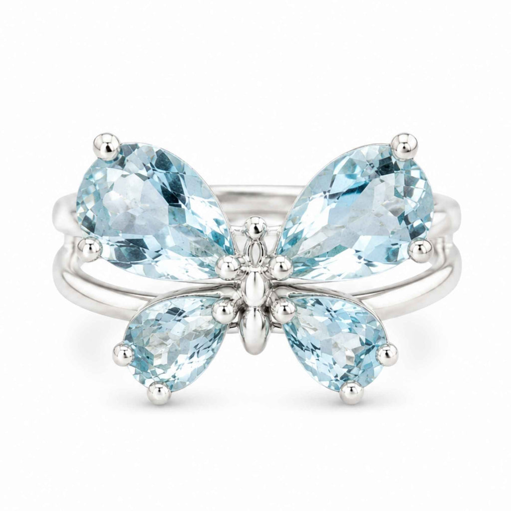 Inel Argint 925 ajustabil cu Piatra Naturala de Topaz Albastru Fluture – Claritate si Incredere