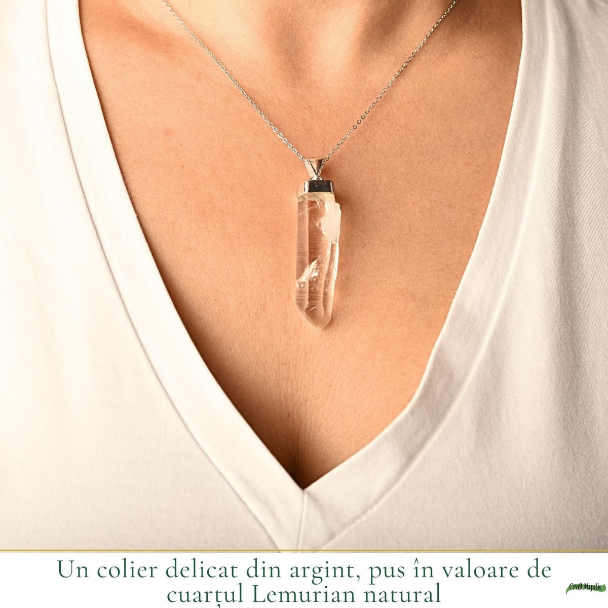 Colier Cuarț Lemurian Natural Argint 925 Brut - Claritate