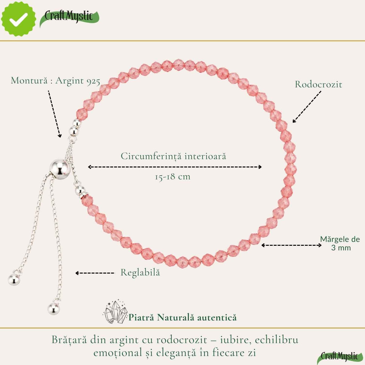 Brățară cu Rodocrozit, Argint 925 – CraftMystic