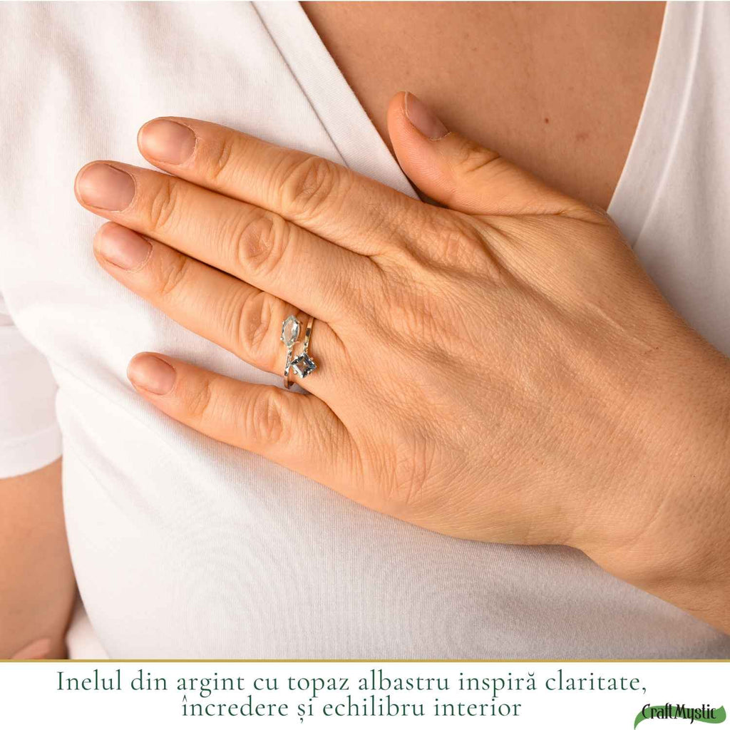 Inel Argint 925 ajustabil cu Piatra Naturala de Topaz Albastru – Claritate si Incredere