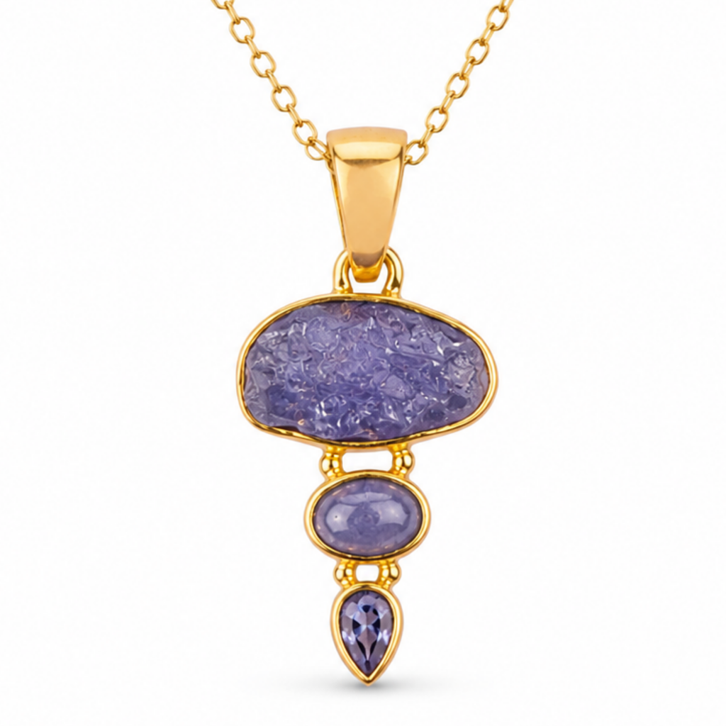 Colier cu Tanzanit natural pe argint 925 placat cu aur de 18K