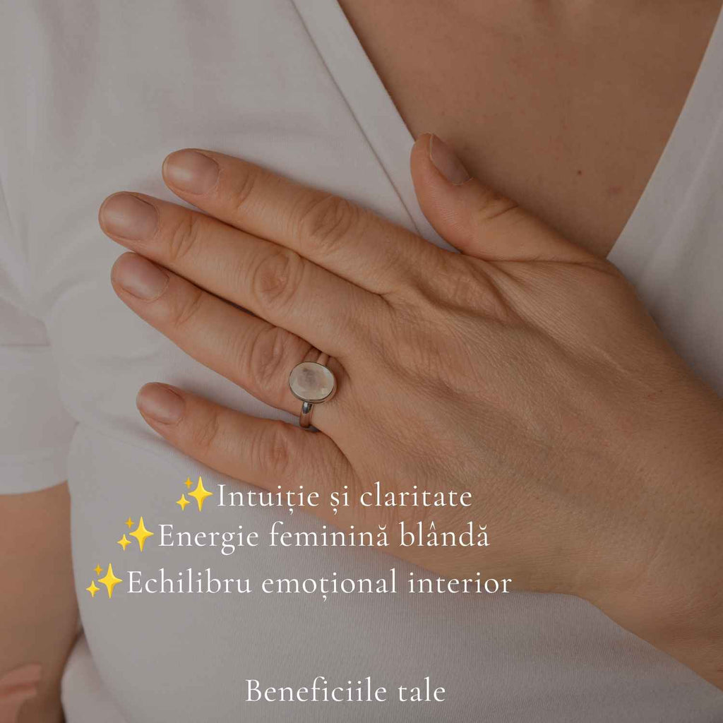 Inel Argint 925 cu Piatra Lunii Natural Fatetata Oval – Intuitie si Armonie