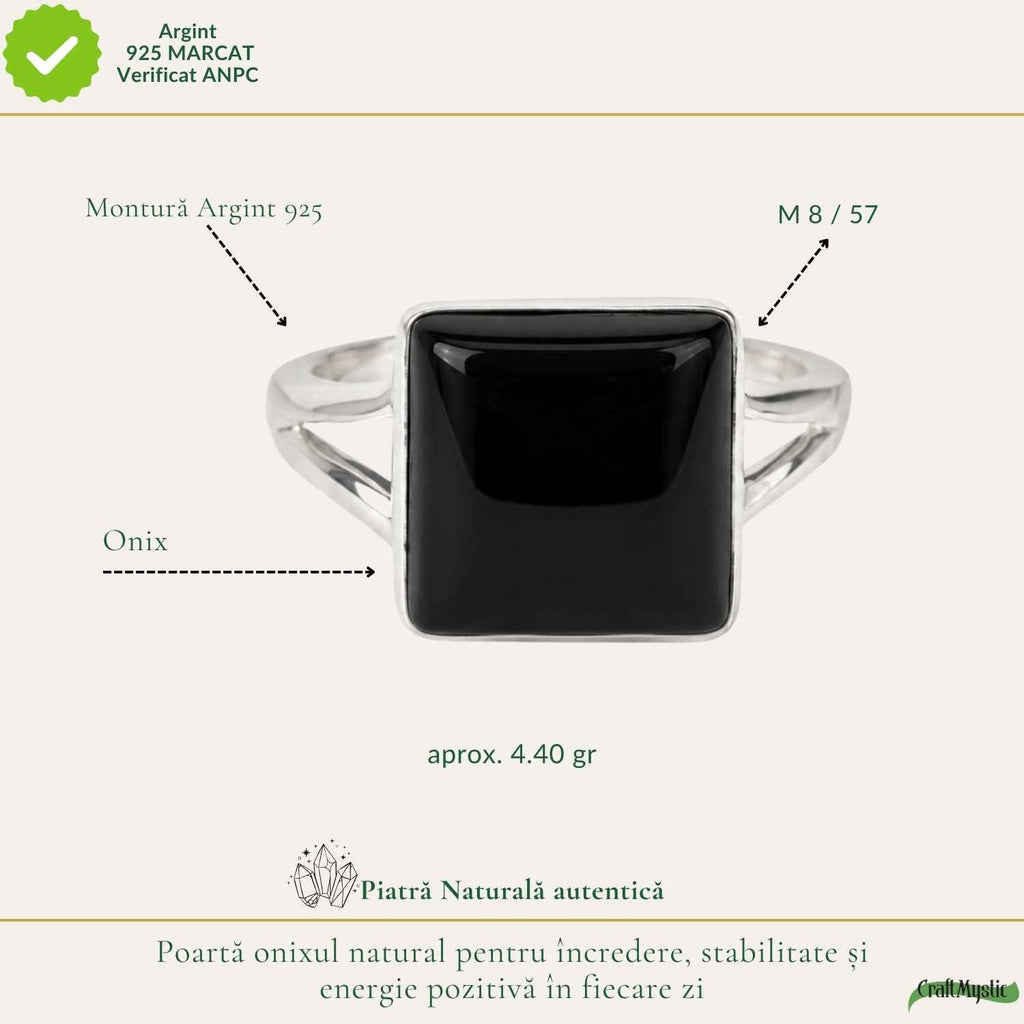 Inel Argint 925 cu Onix Natural Patrat – Protectie si Stabilitate
