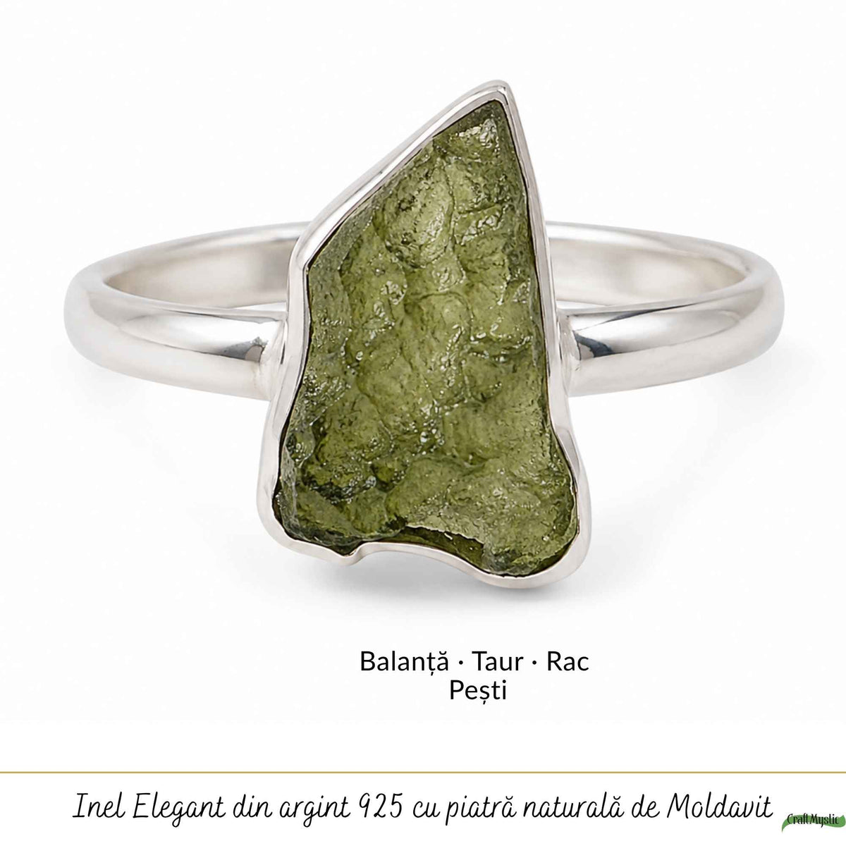 Moldavit natural montat pe inel din argint 925