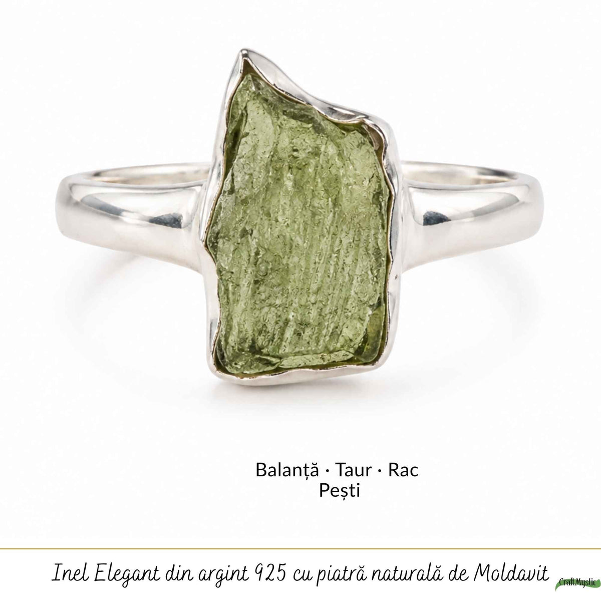Moldavit natural montat pe inel din argint 925
