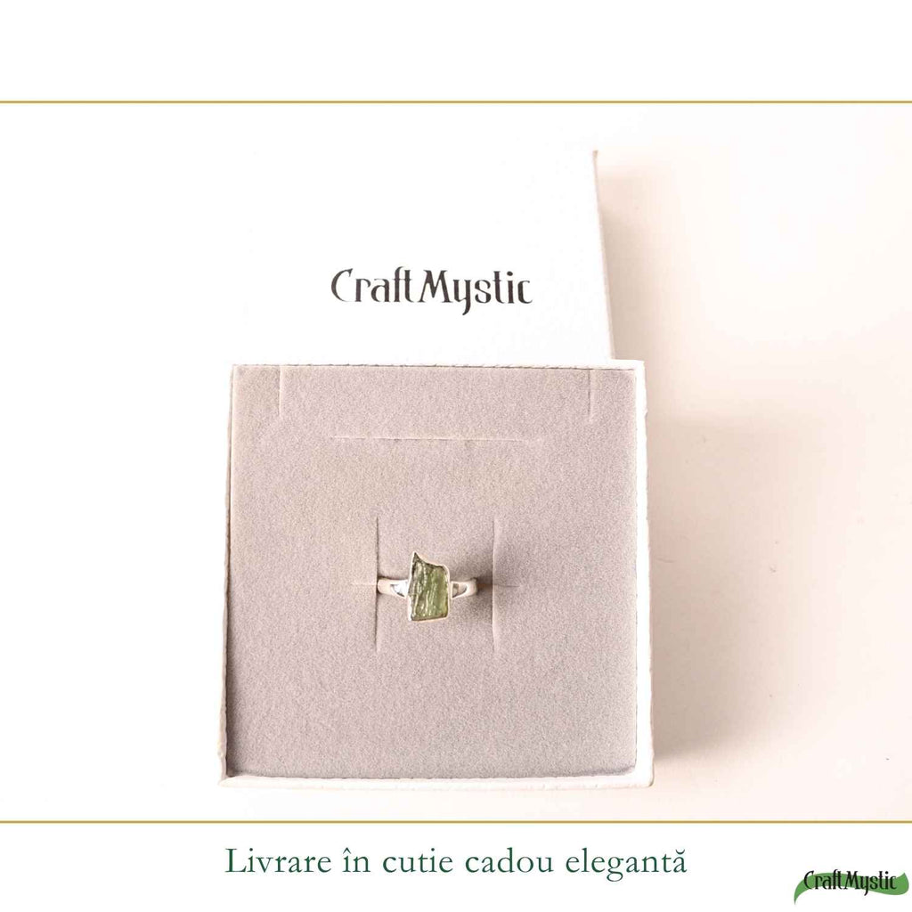 Inel din argint 925 cu Moldavit natural, fiecare piatră unică