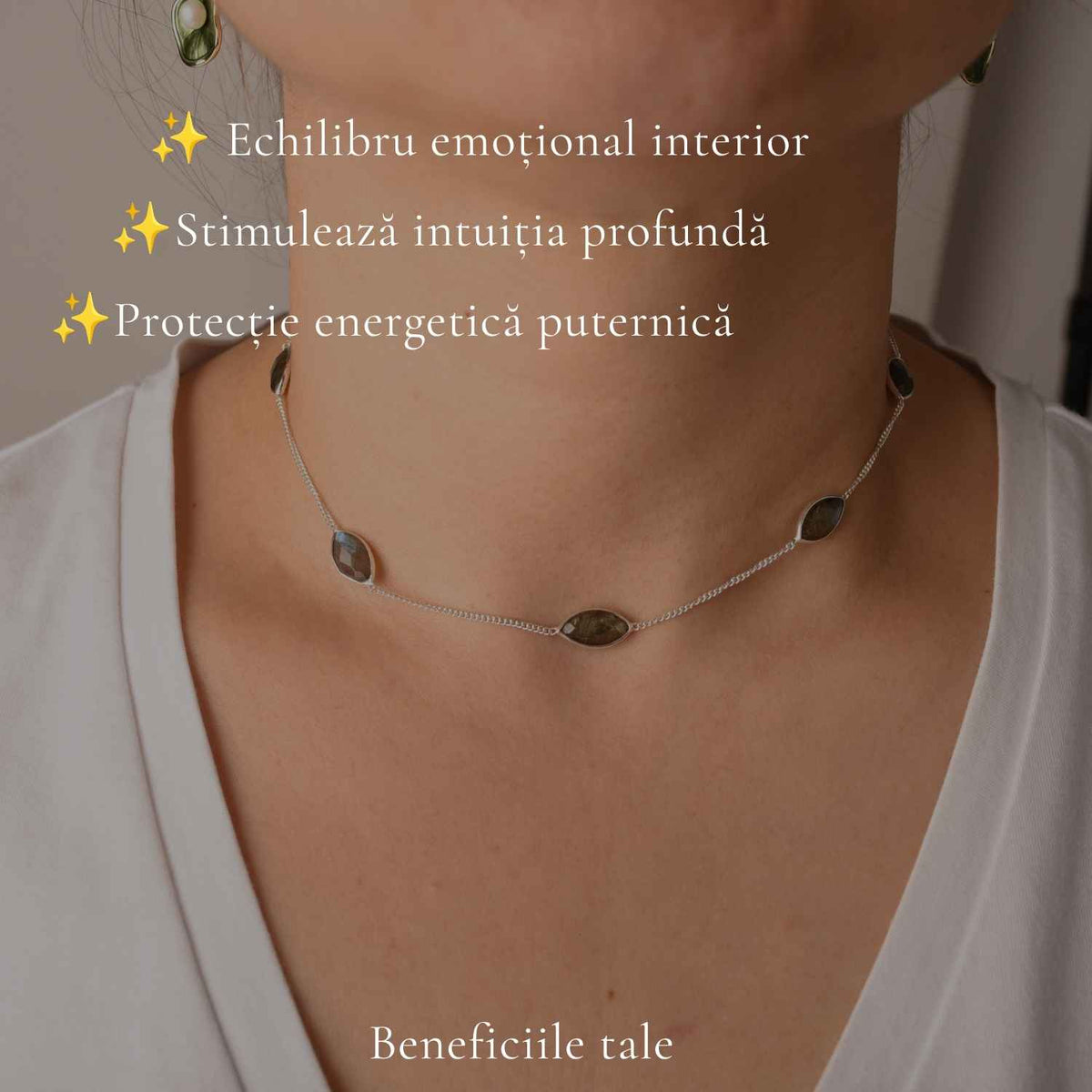 Colier Argint 925 cu Labradorit Fatetat Delica – Protectie si Intuitie