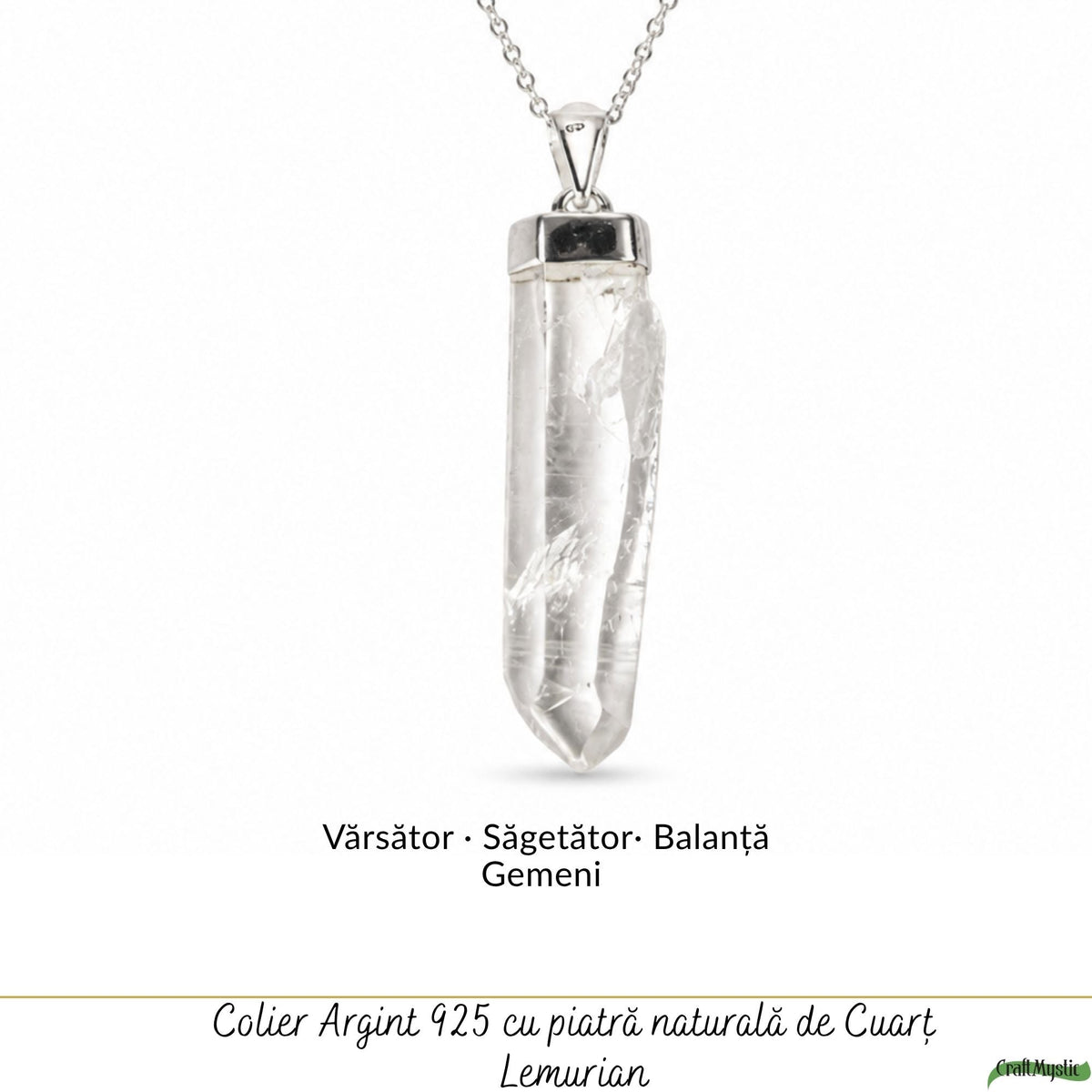 Colier Cuarț Lemurian Natural Argint 925 Brut - Claritate