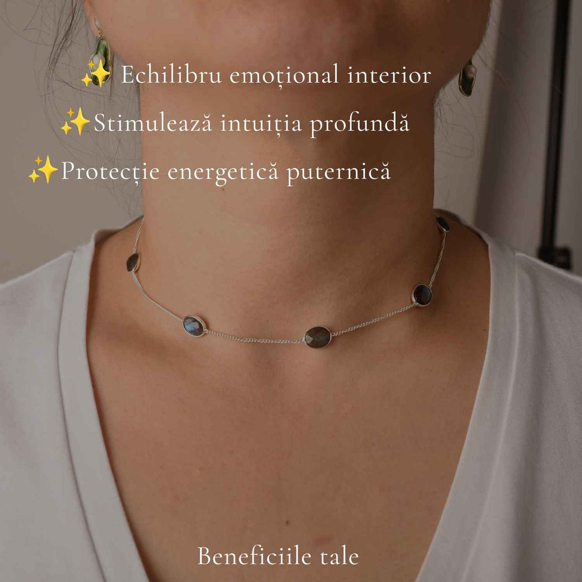Colier Argint 925 cu Labradorit Fatetat Oval – Protectie si Intuiție