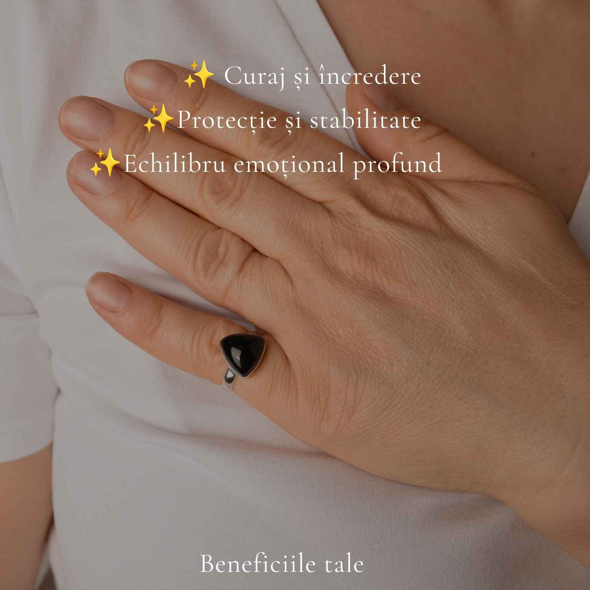 Inel Argint 925 cu Onix Natural Triunghi – Protectie si Forta Interioara