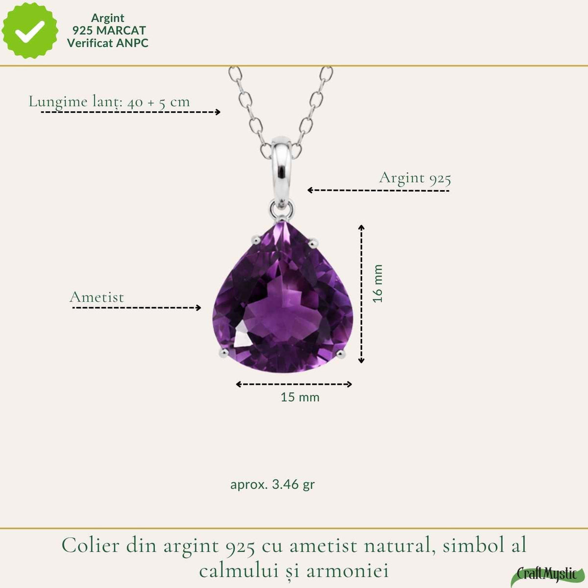 Colier cu Ametist, Argint 925 – CraftMystic