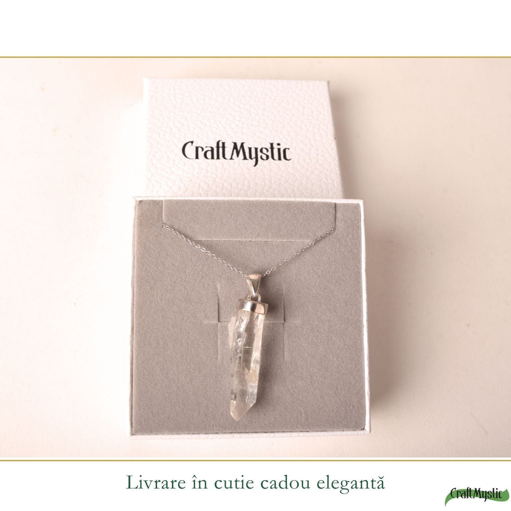Colier Cuarț Lemurian Natural Argint 925 Brut - Claritate