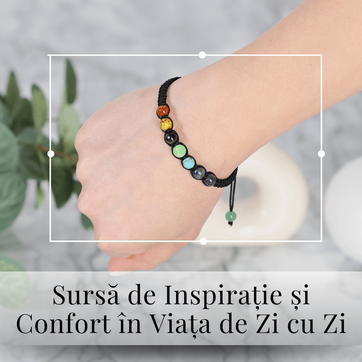 Bratara Handmade Reglabila cu Margele 6mm pentru Cele 7 Chakre si Ciucuri Macrame