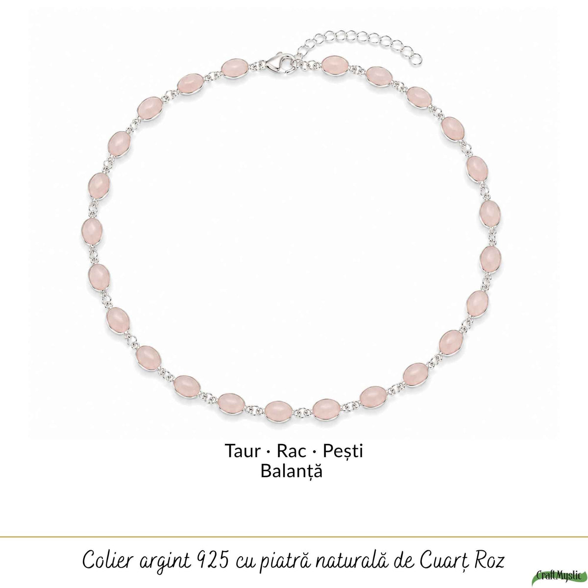 Colier Argint 925 cu Cuart Roz Oval – Iubire, Armonie si Feminitate