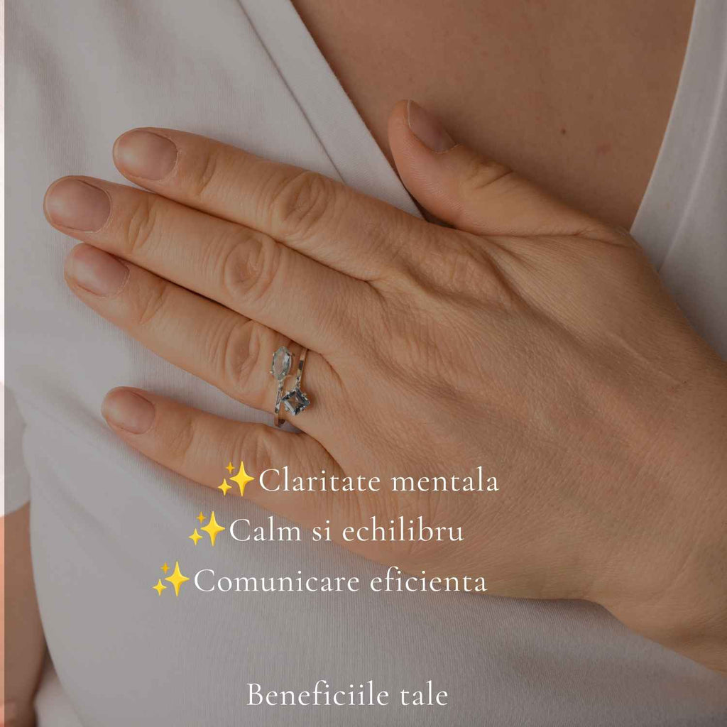 Inel Argint 925 ajustabil cu Piatra Naturala de Topaz Albastru – Claritate si Incredere