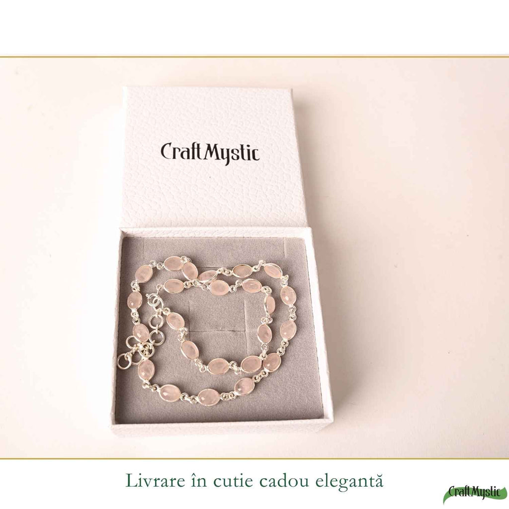 Colier Argint 925 cu Cuart Roz Oval – Iubire, Armonie si Feminitate