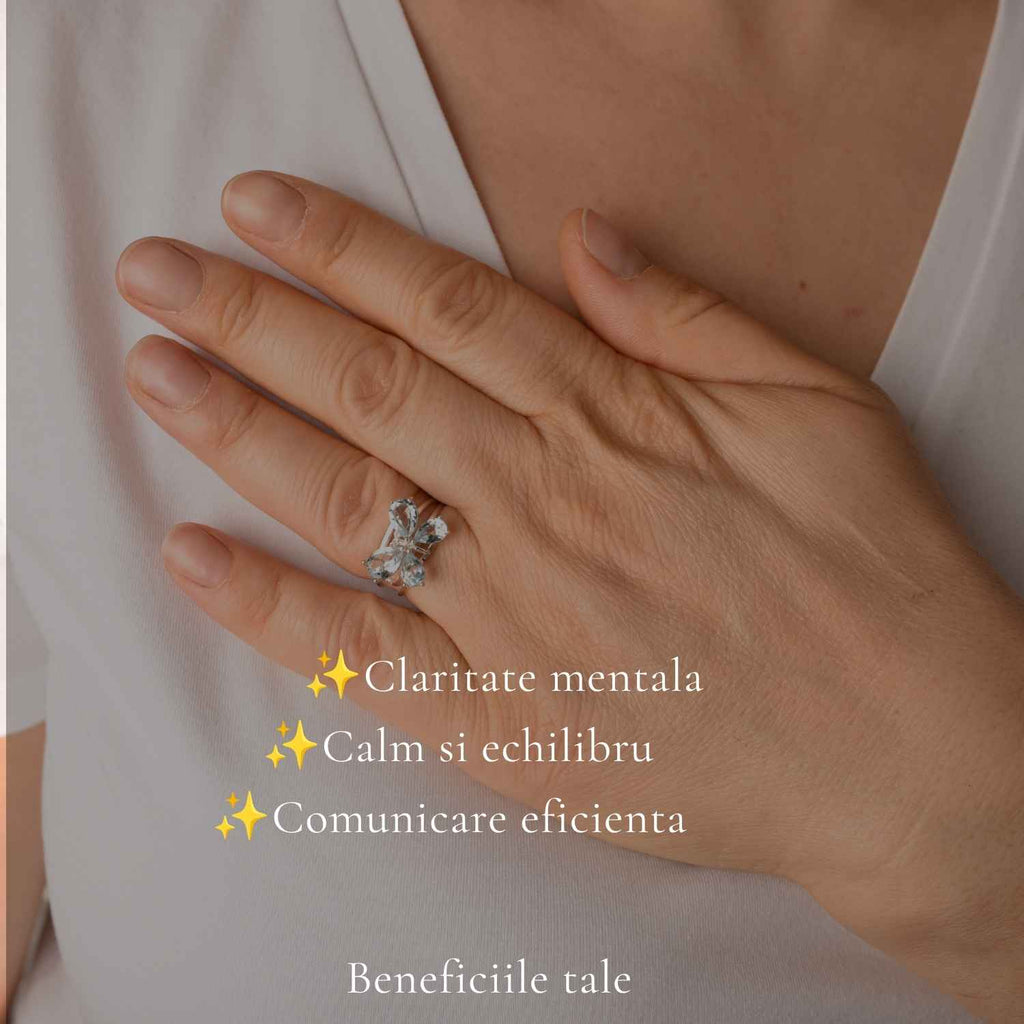 Inel Argint 925 ajustabil cu Piatra Naturala de Topaz Albastru Fluture – Claritate si Incredere