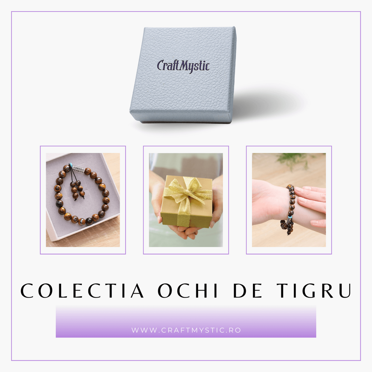 Bratara Elastica cu Margele 6mm din Pietre Semipretioase Ochi de Tigru, Tucurasi si Pandativ