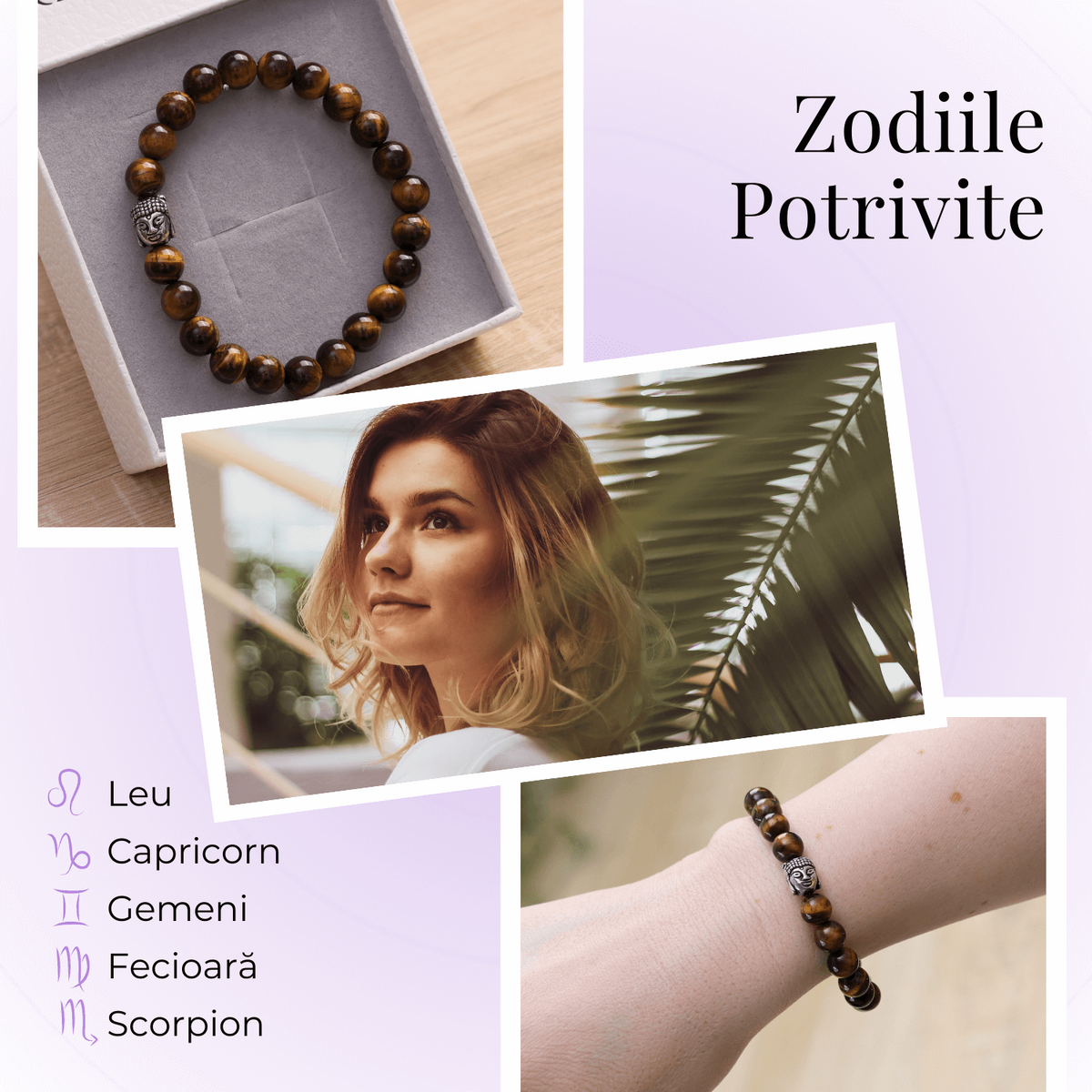 Bratara Elastica cu Margele 6mm din Pietre Semipretioase Ochi de Tigru, Tucurasi si Pandativ
