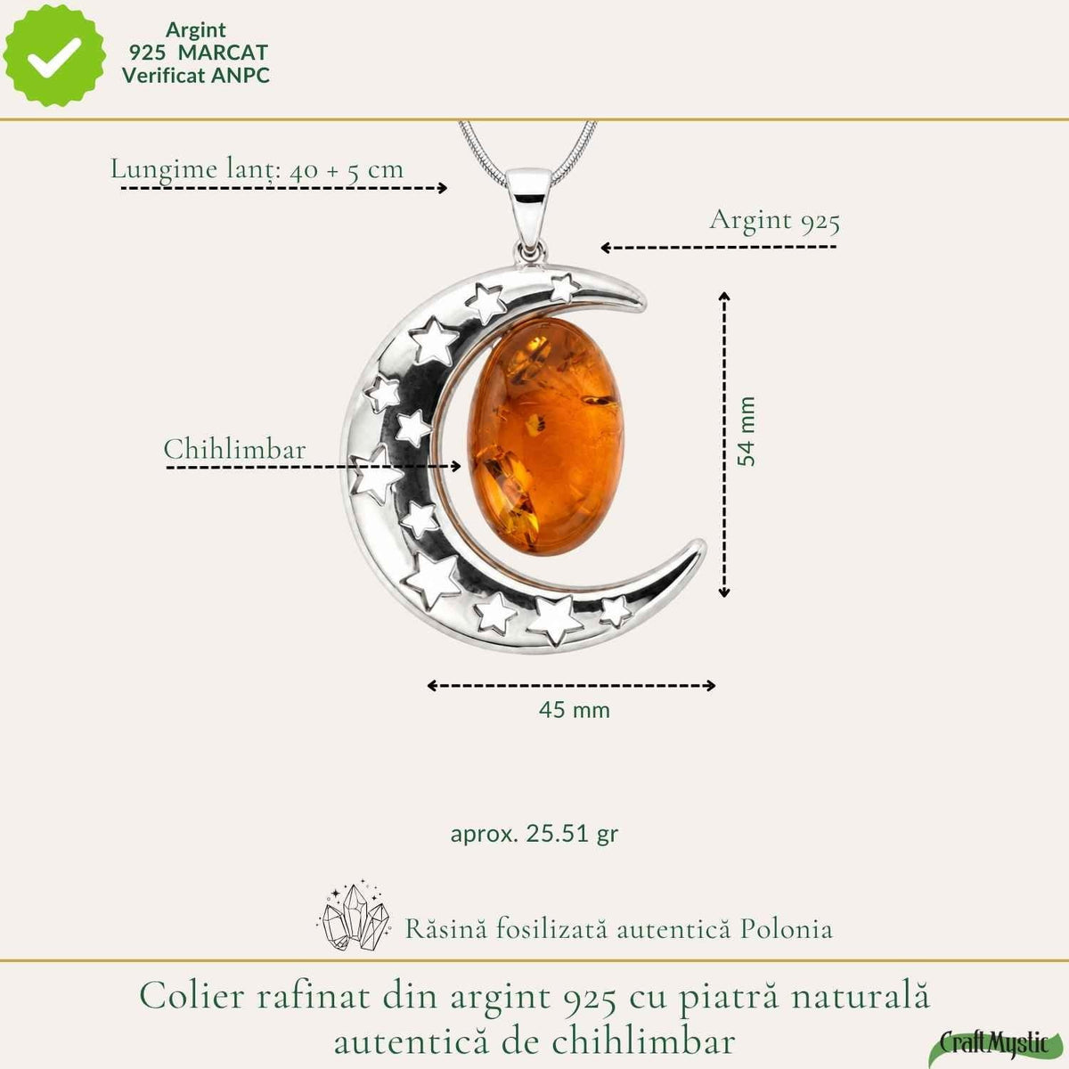 Colier cu Chihlimbar, Argint 925 – CraftMystic