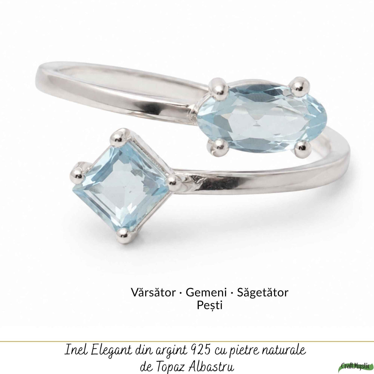 Inel Argint 925 ajustabil cu Piatra Naturala de Topaz Albastru – Claritate si Incredere