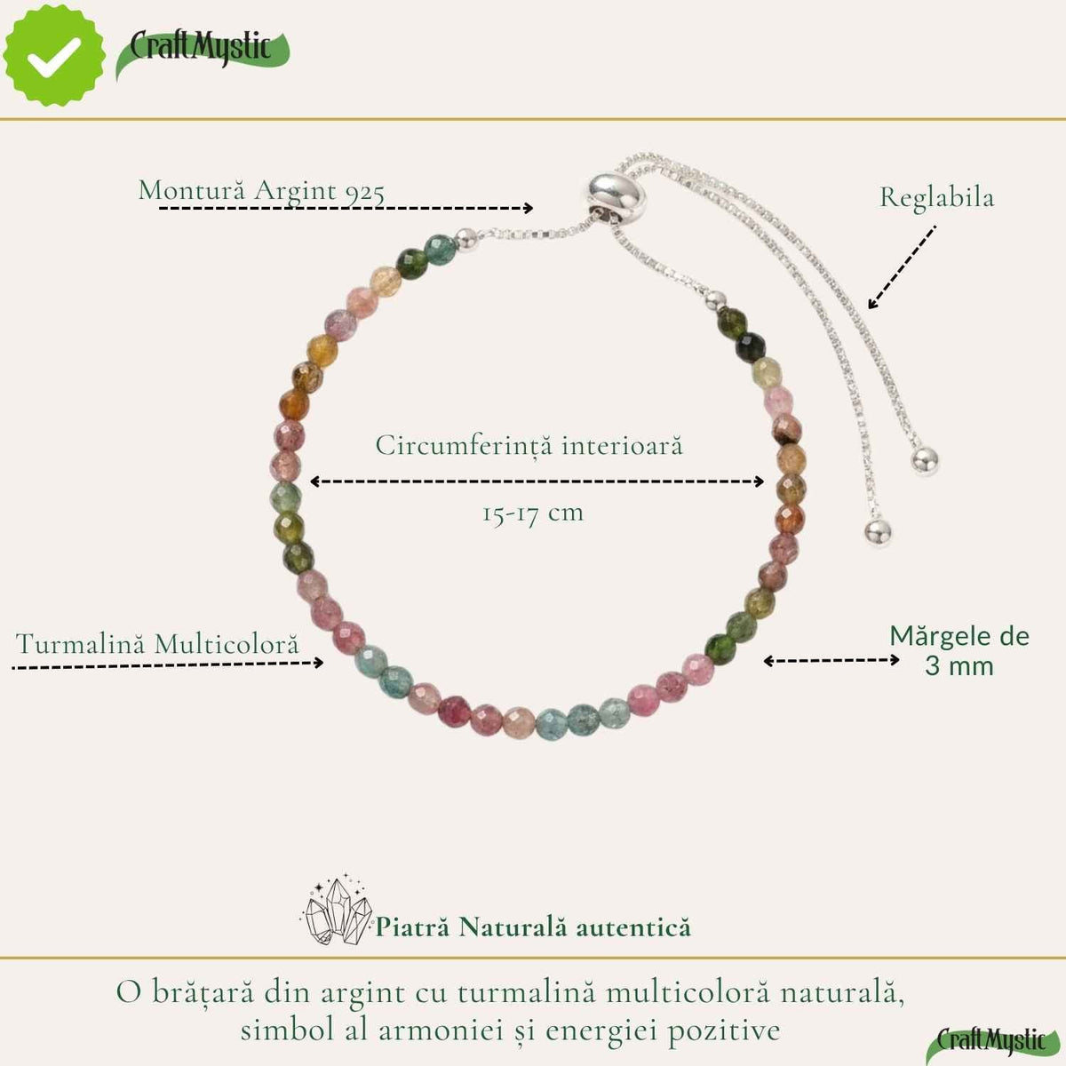 Brățară cu Turmalină Multicoloră, Argint 925 – CraftMystic