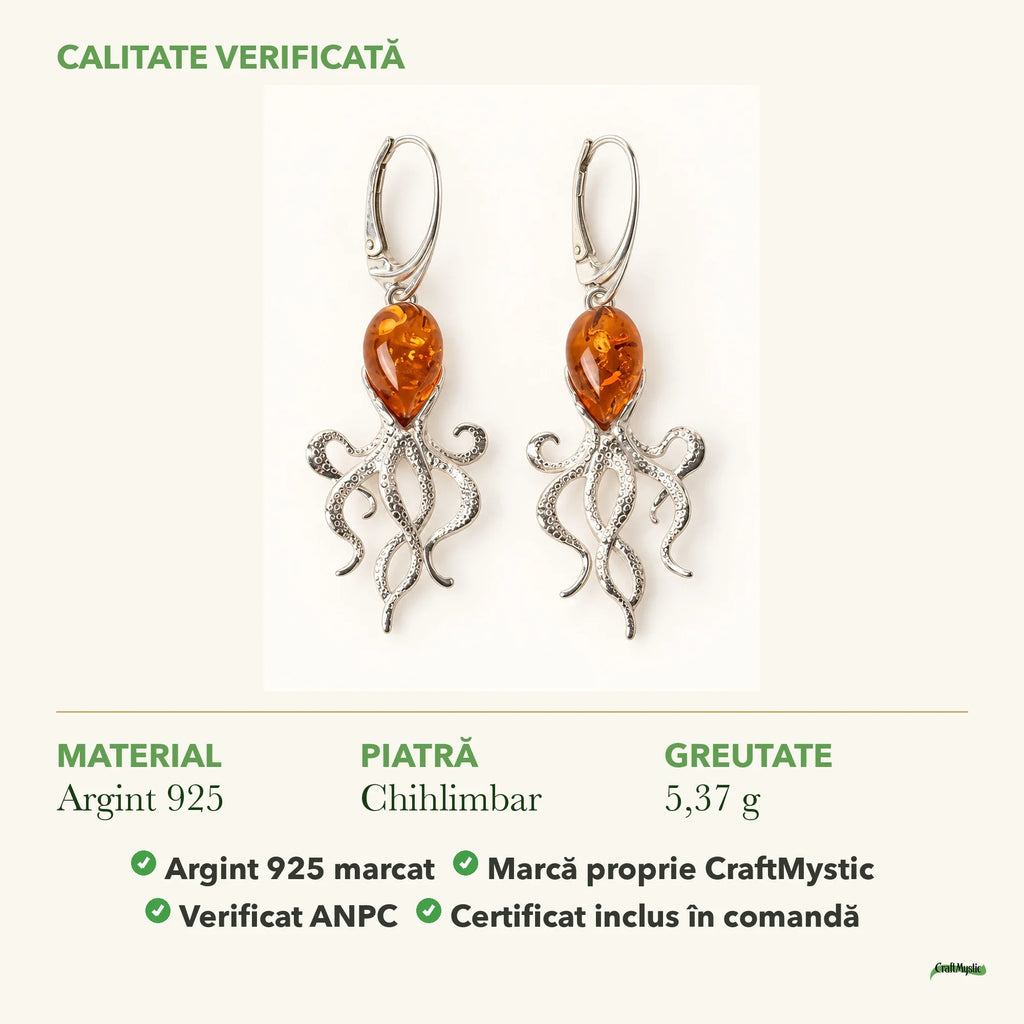 Cercei cu Chihlimbar: material, dimensiunea pietrei, greutate și marcajul 925