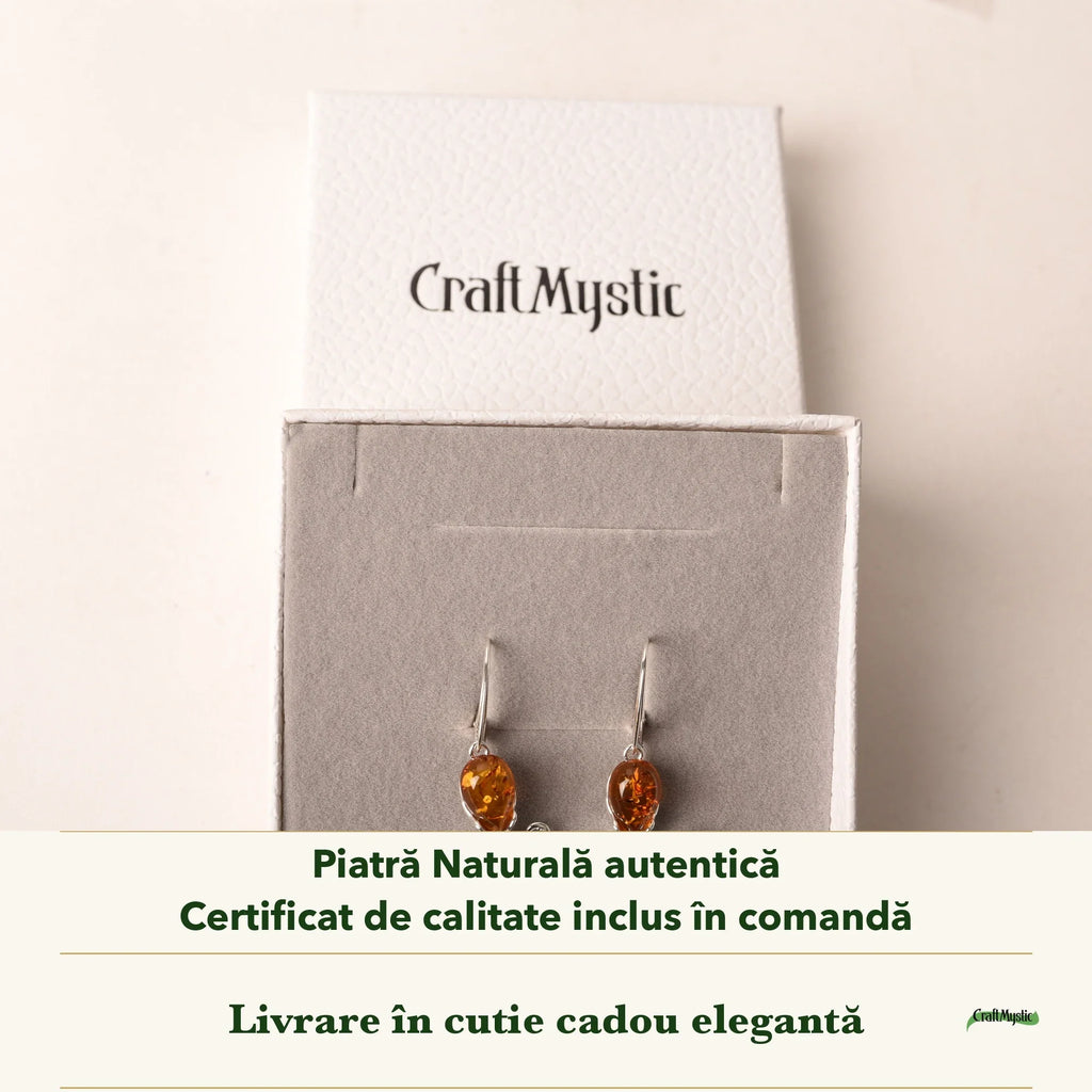 Cercei cu Chihlimbar în cutia cadou CraftMystic, cu certificatul de calitate