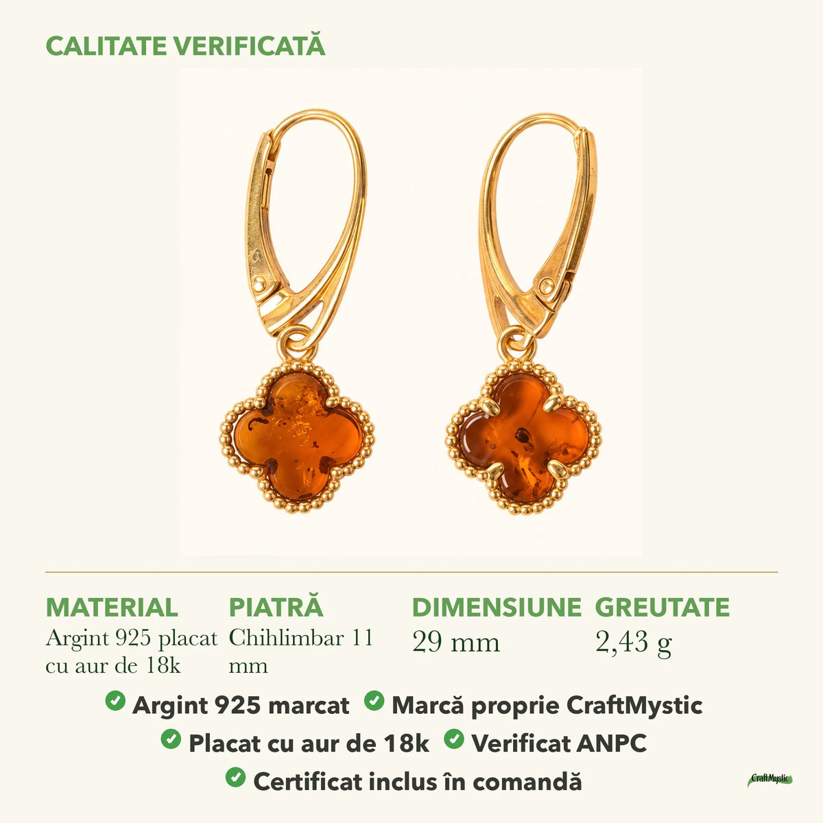 Cercei cu Chihlimbar: material, dimensiunea pietrei, greutate și marcajul 925