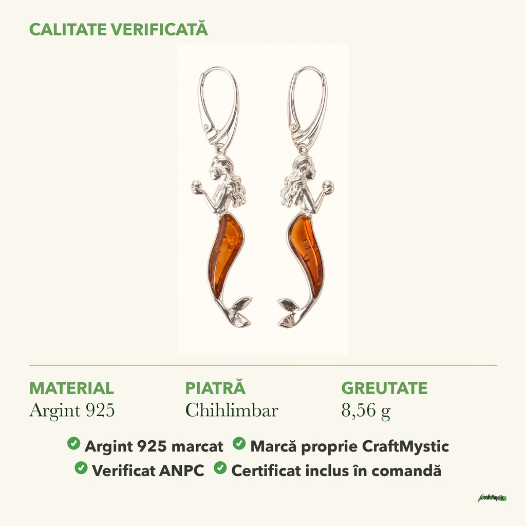 Cercei cu Chihlimbar: material, dimensiunea pietrei, greutate și marcajul 925