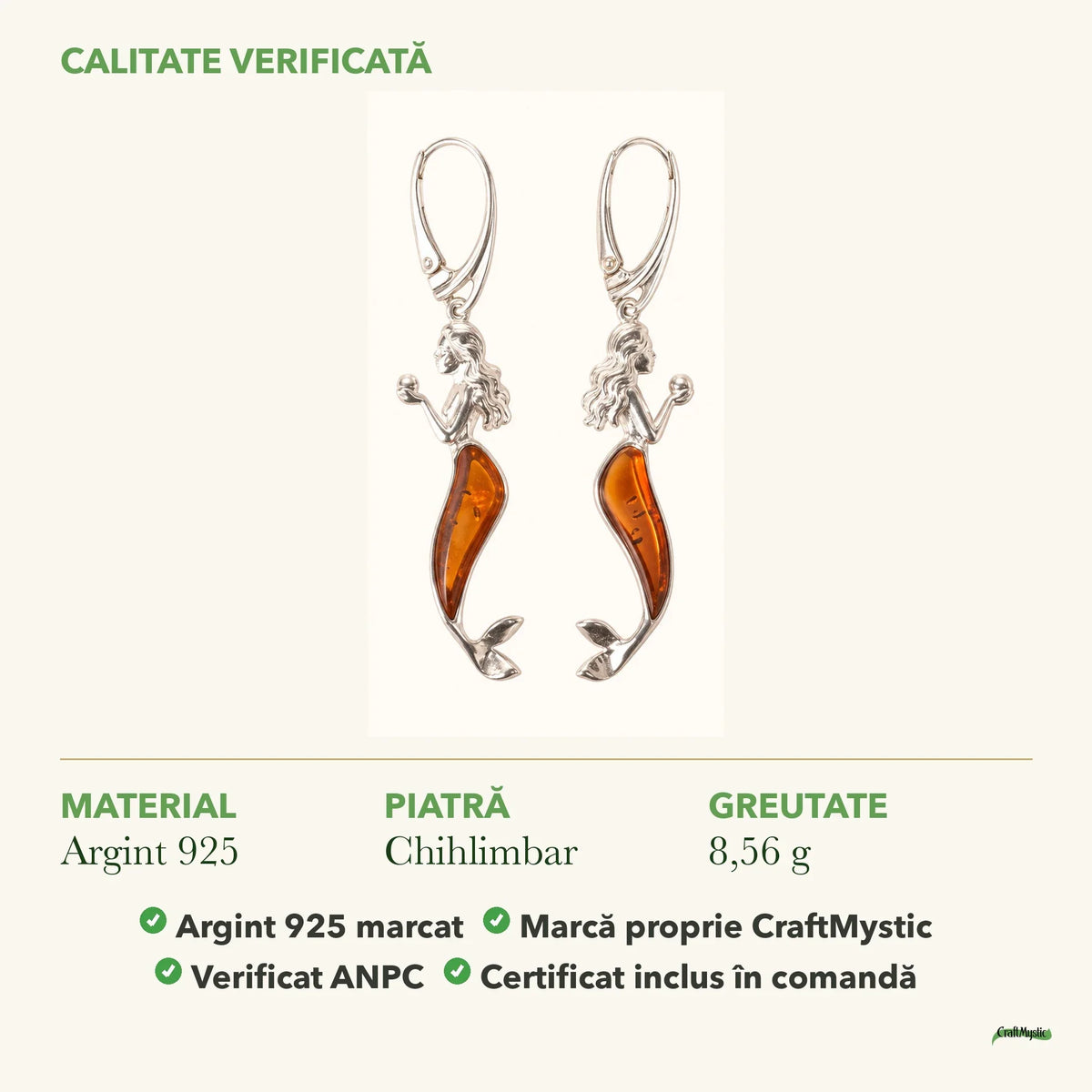 Cercei cu Chihlimbar: material, dimensiunea pietrei, greutate și marcajul 925
