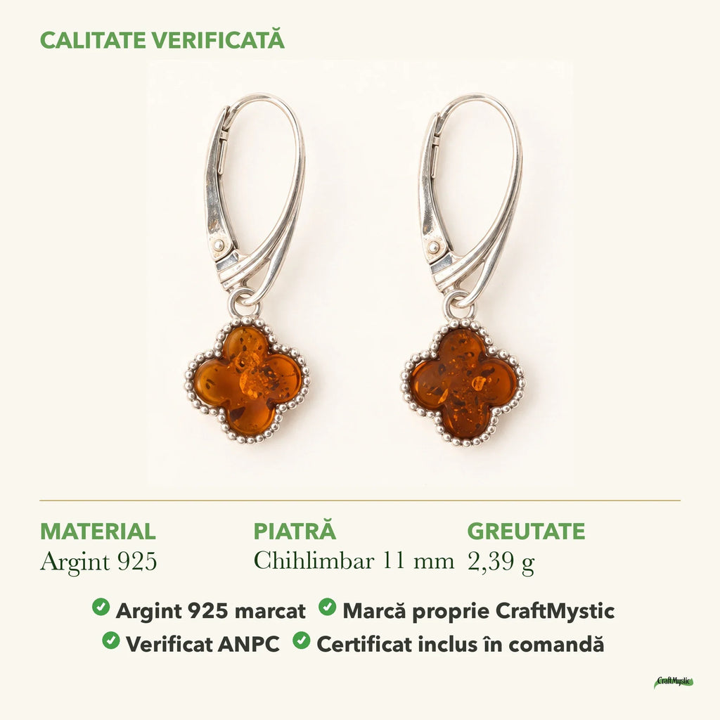 Cercei cu Chihlimbar: material, dimensiunea pietrei, greutate și marcajul 925