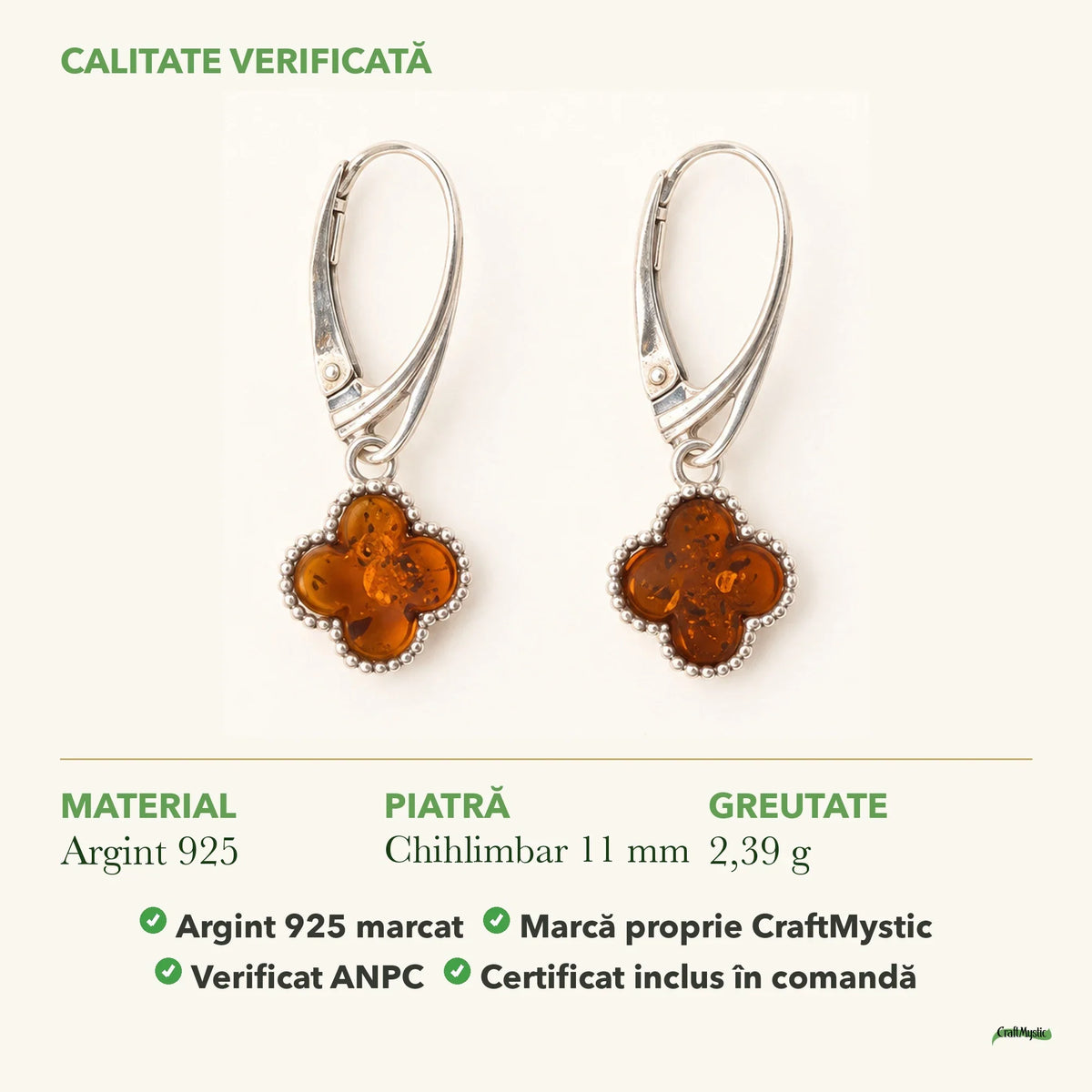 Cercei cu Chihlimbar: material, dimensiunea pietrei, greutate și marcajul 925