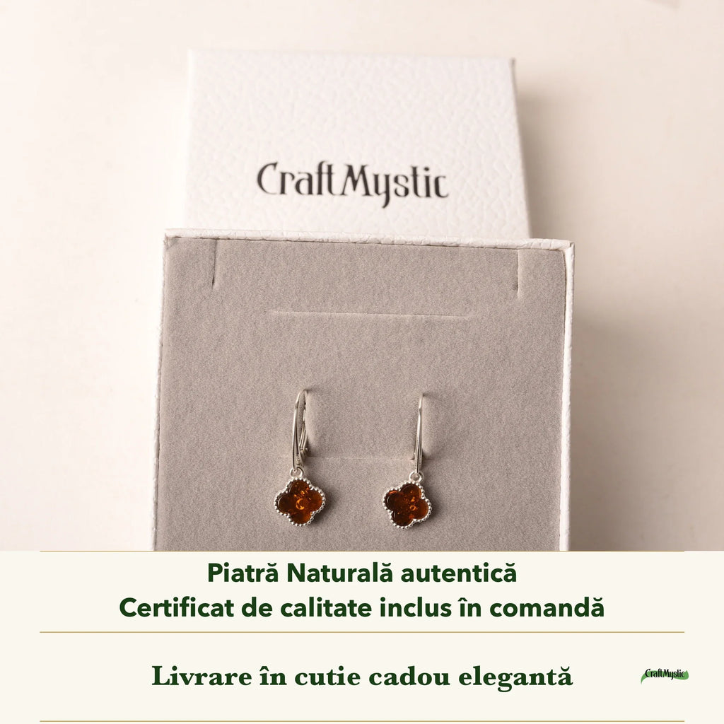 Cercei cu Chihlimbar în cutia cadou CraftMystic, cu certificatul de calitate