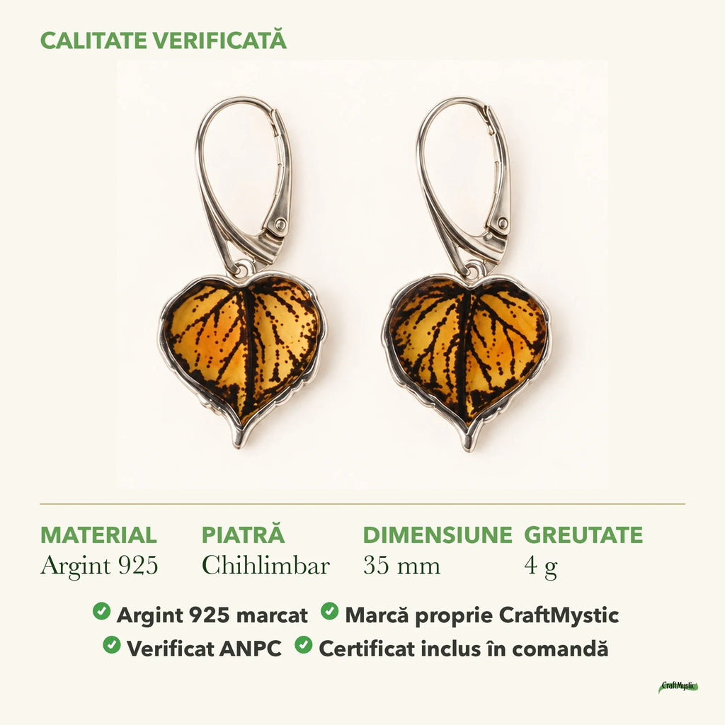 Cercei cu Chihlimbar: material, dimensiunea pietrei, greutate și marcajul 925