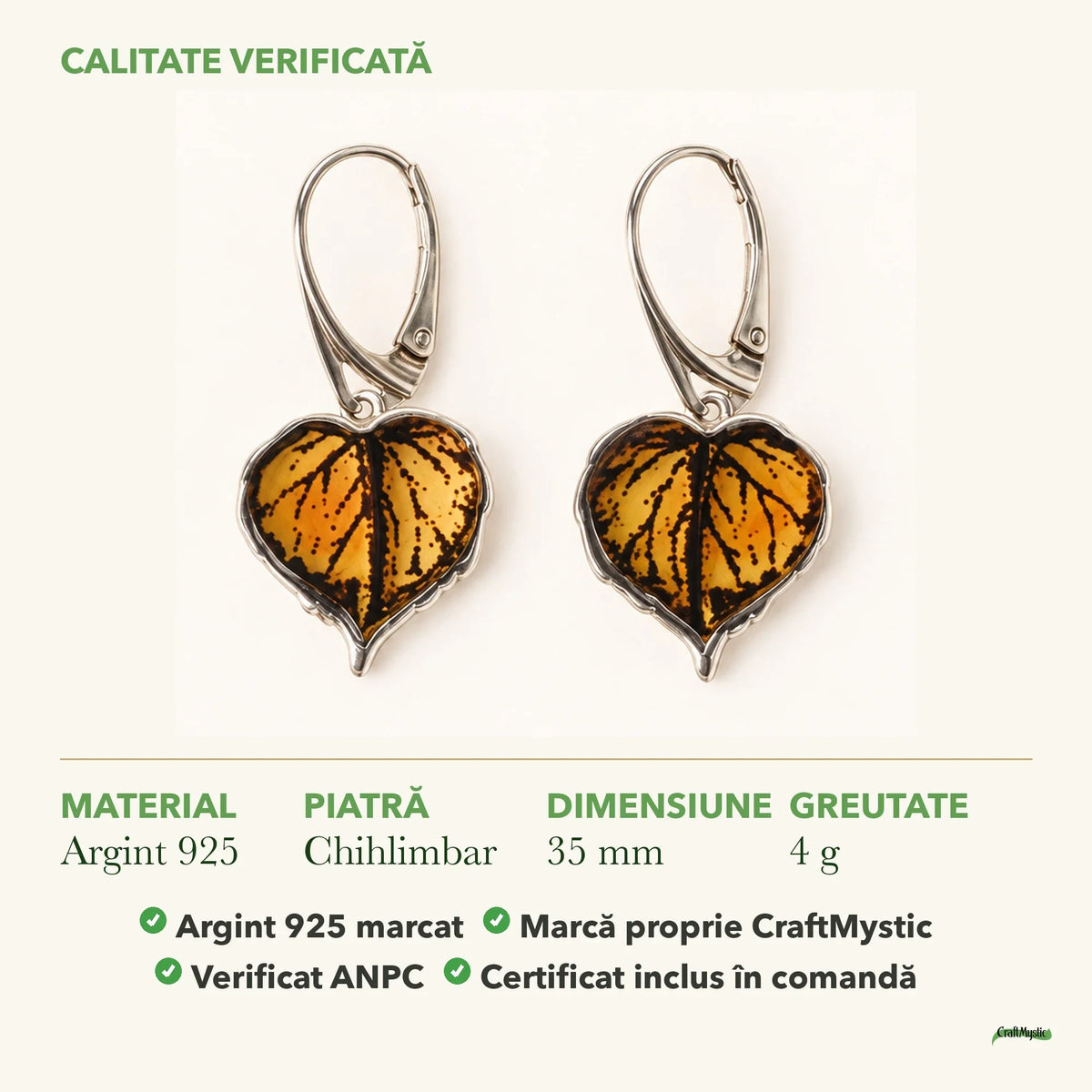 Cercei cu Chihlimbar: material, dimensiunea pietrei, greutate și marcajul 925