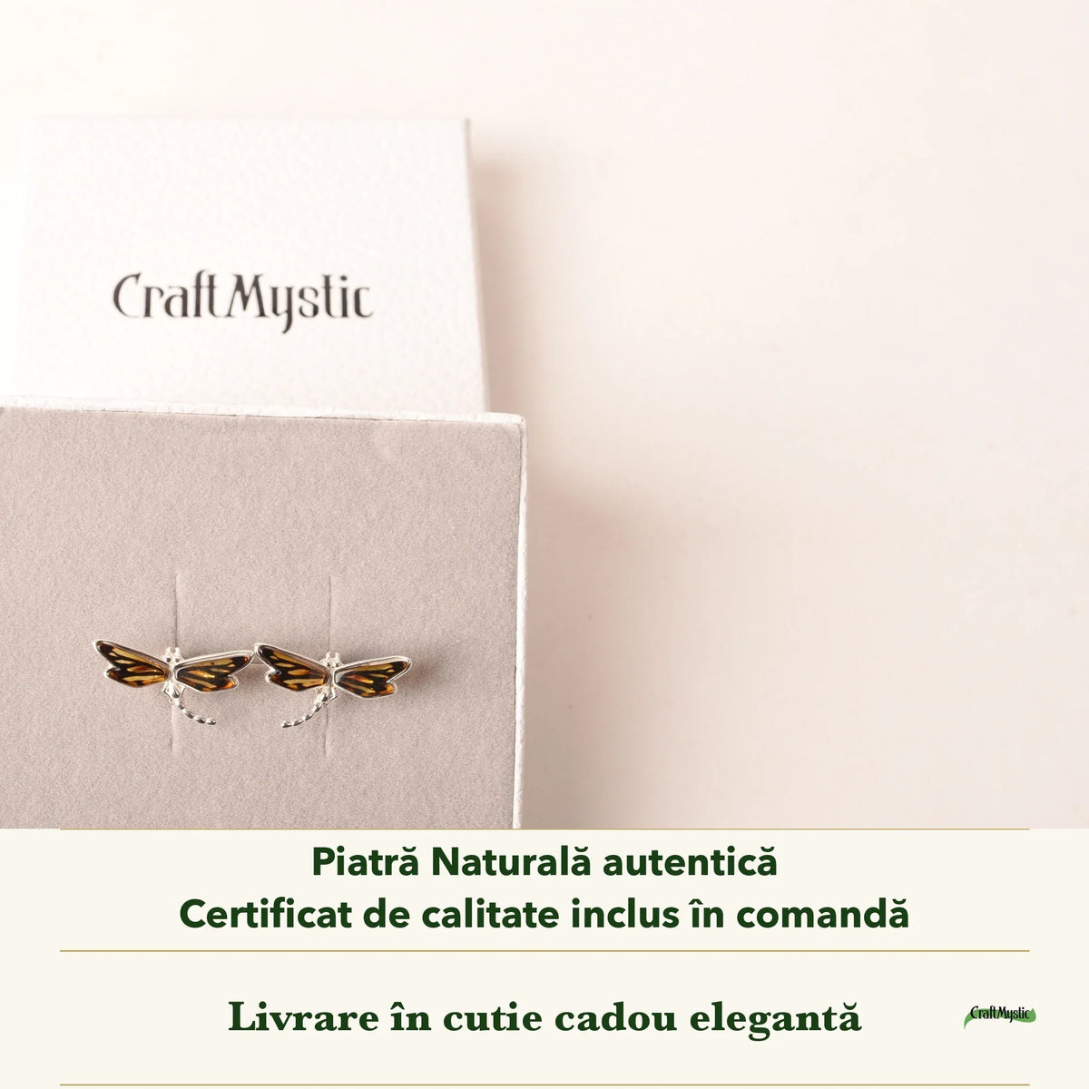 Cercei cu Chihlimbar în cutia cadou CraftMystic, cu certificatul de calitate