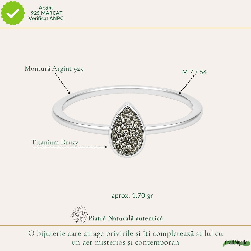 Inel argint 925 cu Titanium Druzy lacrimă – strălucire și energie pozitivă