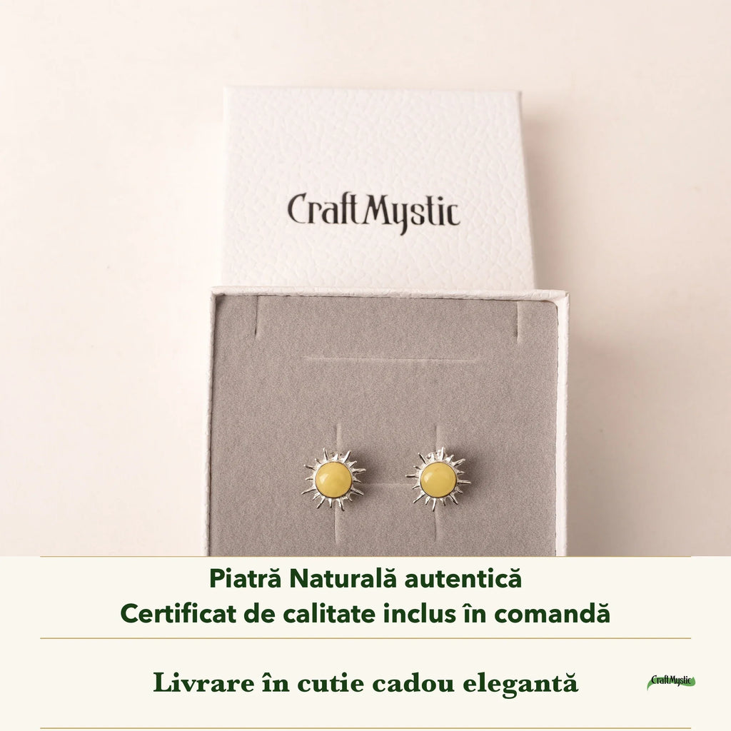 Cercei cu Chihlimbar în cutia cadou CraftMystic, cu certificatul de calitate
